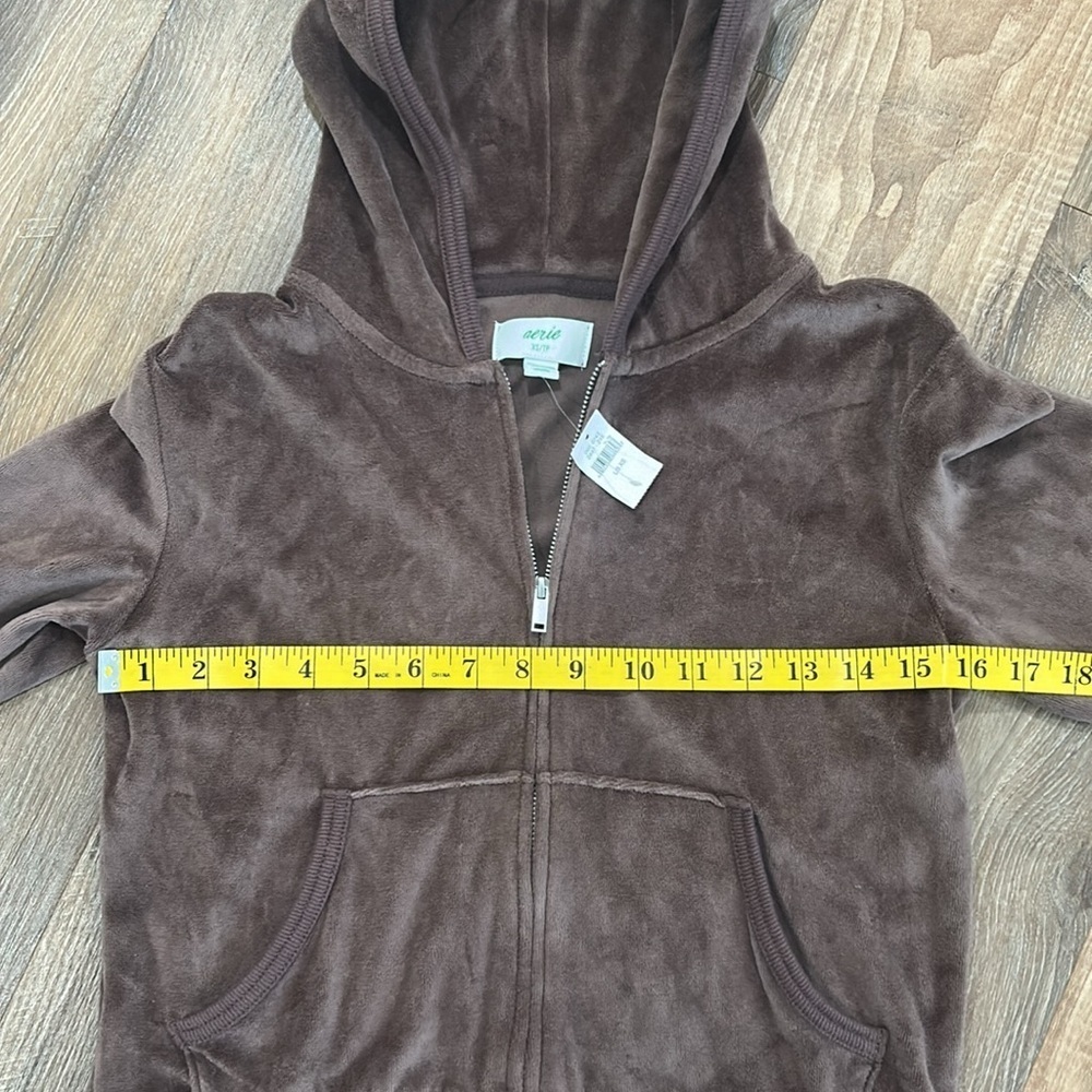 Aerie NWT cropped style jacket zip up jacket brown with pockets 78% cotton - Picture 6 of 15